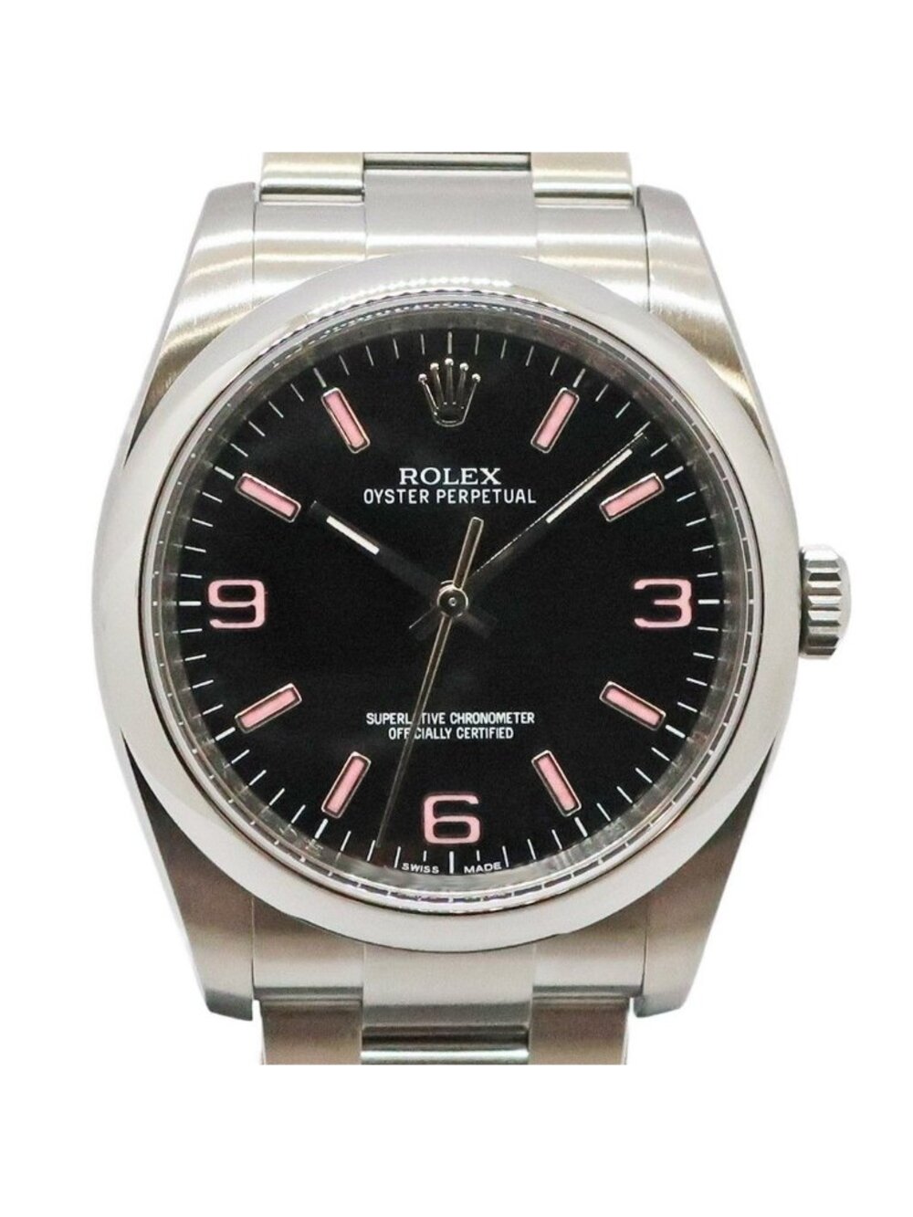 Rolex Oyster Perpetual 36 Black Pink SS Watch